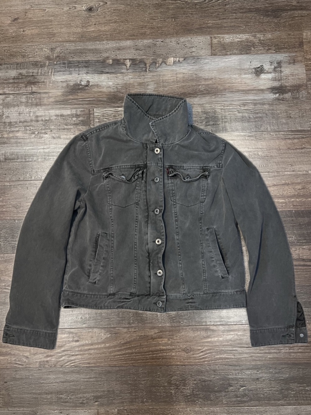 Levi's Vintage Women's Washed Grey Denim Jacket with Stand Collar